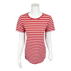 LOGO by Lori Goldstein Metallic Stripe Knit Top with Short Sleeves X-Small Size